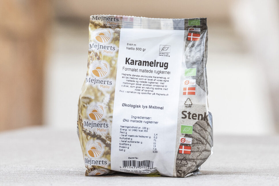 Karamelrug økologisk ly maltmel af dansk rug fra hele maltede rugkerner fra Mejnerts